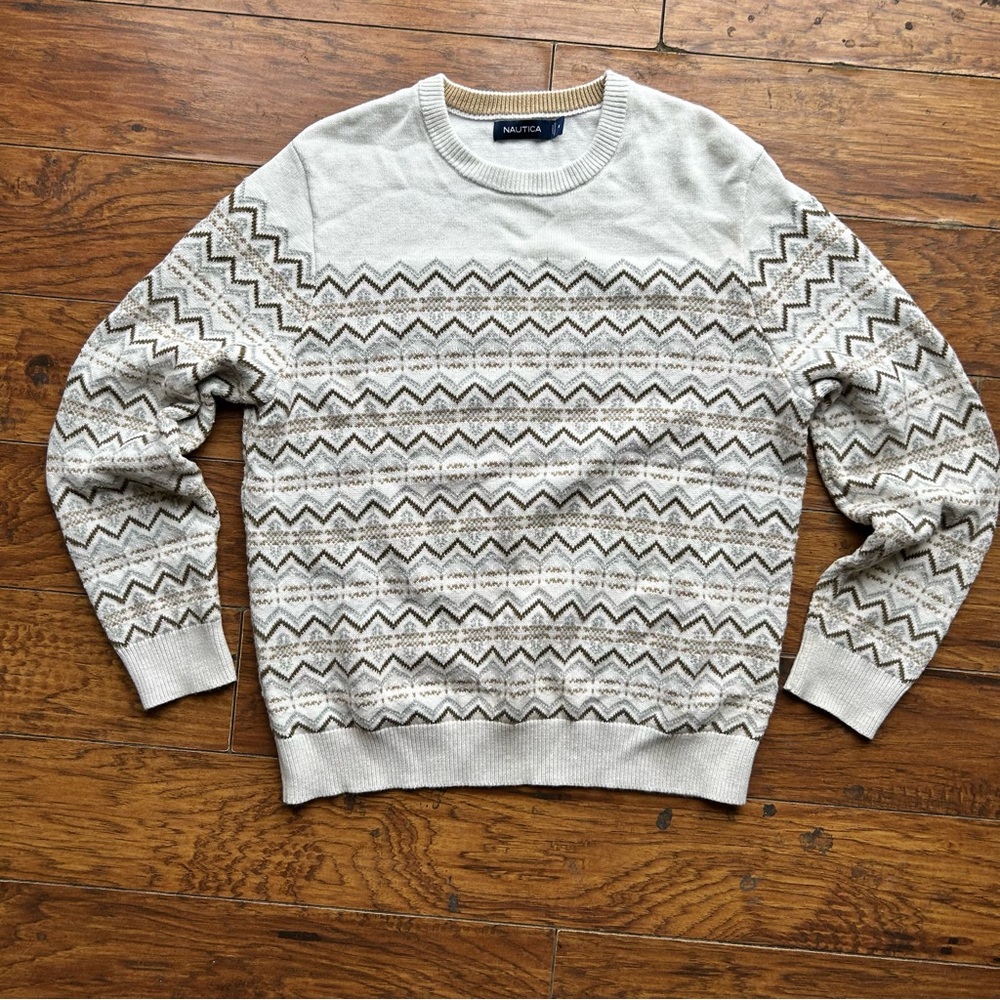 Nautica Mens Medium Classic Fit Novelty Sweater Marshmellow Heather S03112
